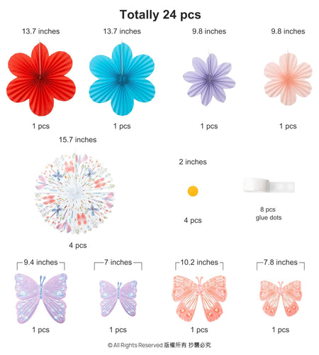 Cheerland Floral Garland Butterfly Party Decorations Pastel Paper Colorful