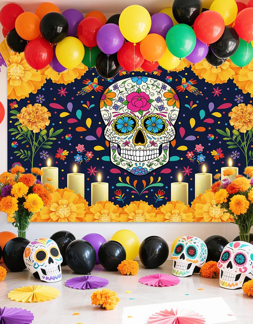 Load image into Gallery viewer, Sendy Day of The Dead Sugar Skull Backdrop 7x5ft Vibrant Colors Vinyl
