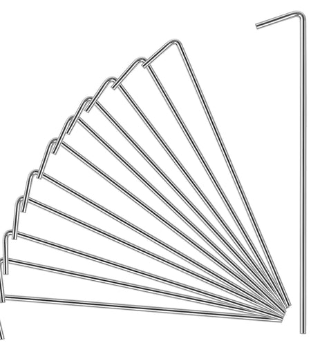 Oligei 17 Pack Heavy Duty Metal Tent Stakes Silver 18in Outdoor Use