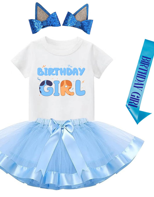 Load image into Gallery viewer, K-Acc Birthday Girl Outfit T-Shirt Blue Ears Tutu Dress Satin Sash Size 8

