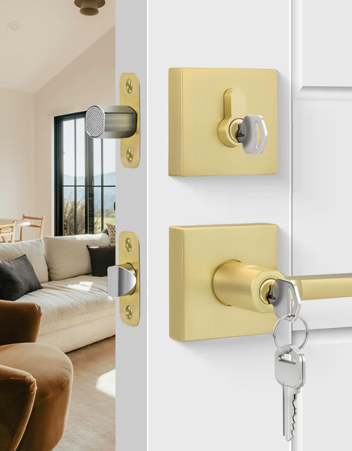 Load image into Gallery viewer, Goldenwarm Gold Dummy Door Handles Brushed Brass Levers 3 Pack
