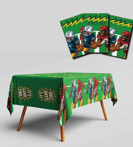 Bambluby Football Party Tablecloth 3 Pack 108x54in Comic Style Disposable