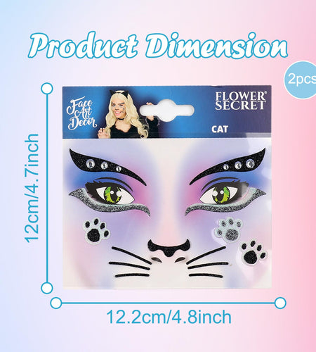 Totelux Cat Face Glitter Tattoos Stickers Temporary Tattoo 2Pcs