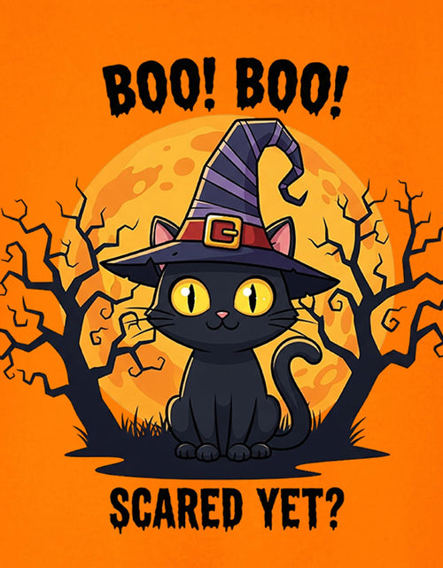 Load image into Gallery viewer, HELLO MEOW Halloween Boys T Shirt Orange Black Cat Size 4-5T
