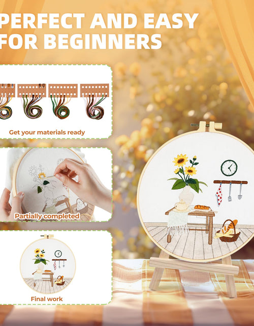 Load image into Gallery viewer, 4 Pack Beginner Embroidery Kits DIY Starter Kit w Hoop Threads Tools
