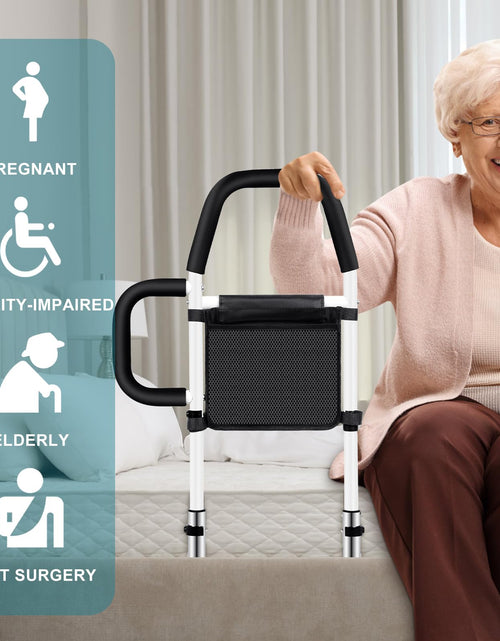 Load image into Gallery viewer, Okvpajdo Adjustable Bed Rail with 2Grab Bars Safety Guard Black White King Queen
