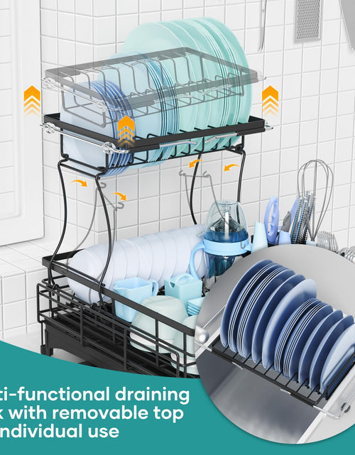 Load image into Gallery viewer, Gtyasm Extendable 2Tier Dish Drying Rack Drainboard &amp; Cutlery Holder Black Large
