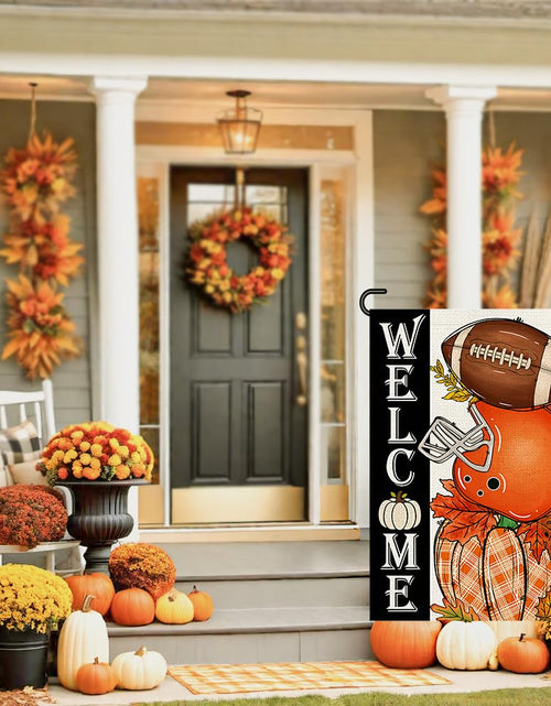 Load image into Gallery viewer, Decorhua Fall Garden Flag Burlap 12x18 Double Sided Football Pumpkin Orange

