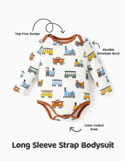 Load image into Gallery viewer, PATPAT Baby Boys Bodysuits 2-Pack Long Sleeve Train Print Brown Car Size 18-24M
