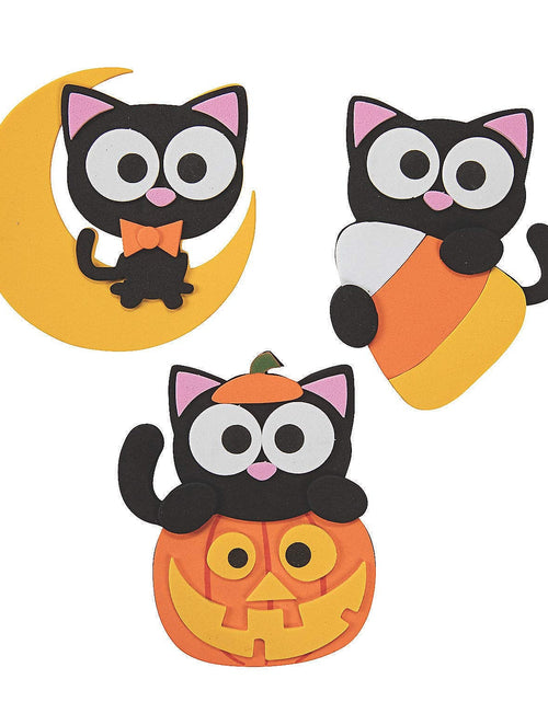 Load image into Gallery viewer, Fun Express Halloween Cat Magnet Craft Kit 12 Pieces
