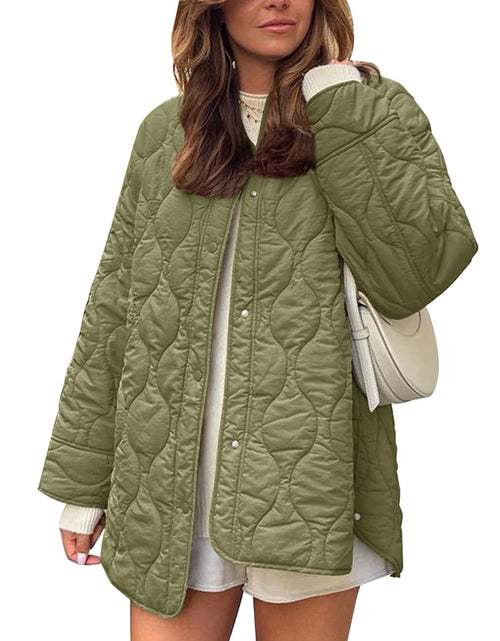 Load image into Gallery viewer, Flygo Women's Oversized Quilted Lightweight Puffer Jacket Green Size L
