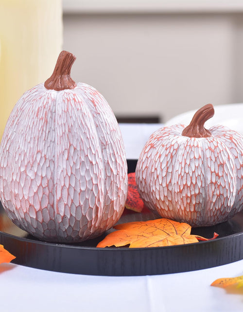 Load image into Gallery viewer, Ovootok Resin Pumpkins Fall Decorations White 2PCS Thanksgiving Decor
