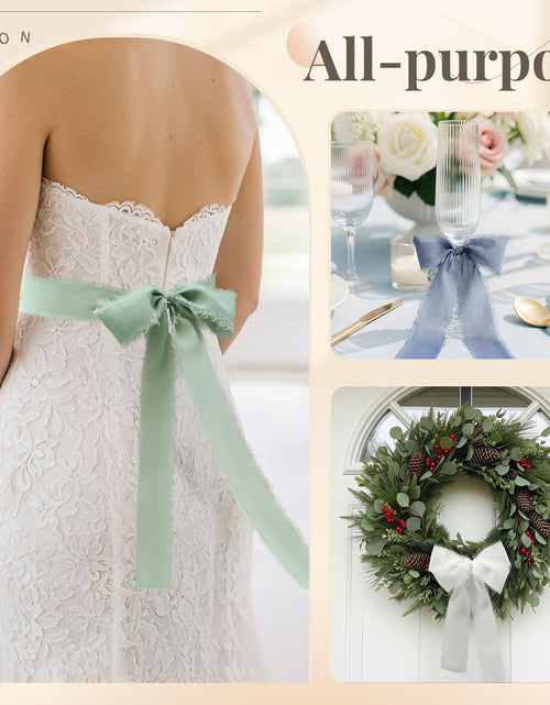 Load image into Gallery viewer, YANGTE Handmade Chiffon Silk Ribbon 1.5in x 28yd 4 Rolls Ivory Green Blue
