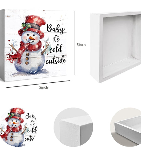 XDFVL Wooden Box Sign Baby It's Cold Outside Snowman Christmas 5x5 Inch