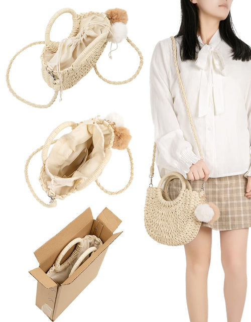 Load image into Gallery viewer, Garemcy Women's Straw Crossbody Mini Travel Shoulder Tote Bag Beige

