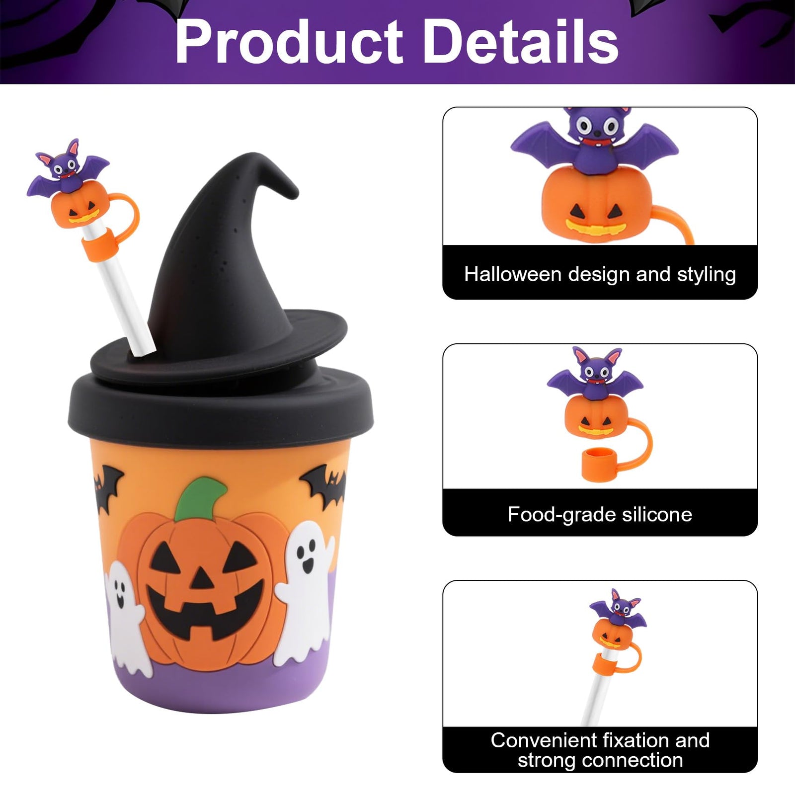 LmashRbaiw 6PCS Silicone Ghost Straw Toppers for Stanley Cups Halloween