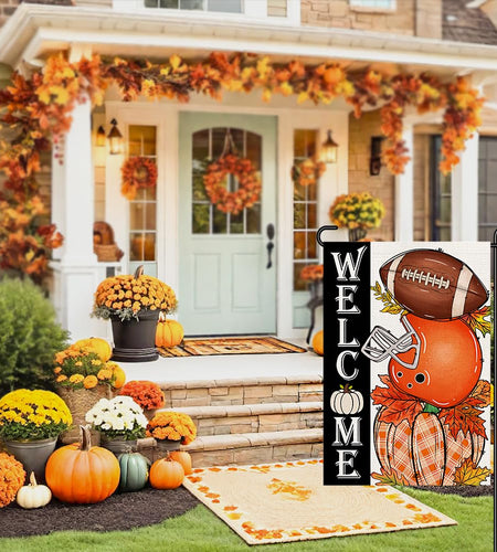 Decorhua Fall Garden Flag Burlap 12x18 Double Sided Football Pumpkin Orange