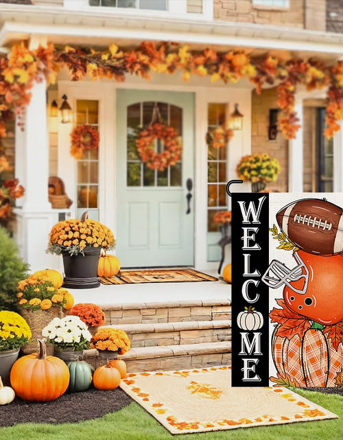 Load image into Gallery viewer, Decorhua Fall Garden Flag Burlap 12x18 Double Sided Football Pumpkin Orange
