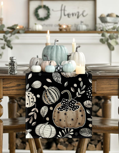 Load image into Gallery viewer, Artoid Mode Harvest Pumpkin Darkness Floral Table Runner Black 13x90 Inch
