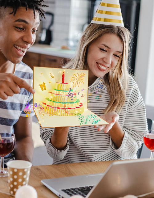Load image into Gallery viewer, CANREVEL 3D PopUp LED Light Birthday Card Gold Candle Music Greeting
