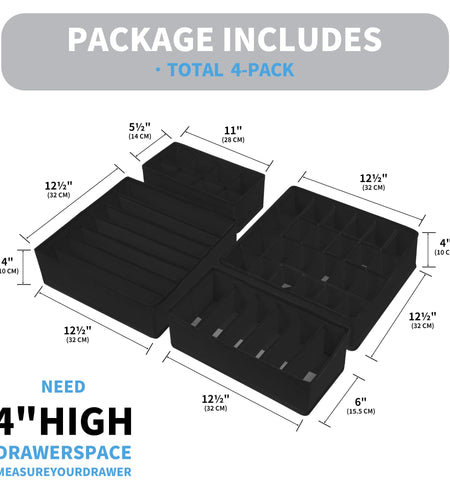 Cupic Cupid Drawer Organizer Set of 4 Foldable Black Closet Dividers
