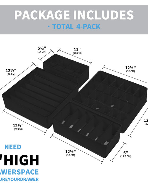 Load image into Gallery viewer, Cupic Cupid Drawer Organizer Set of 4 Foldable Black Closet Dividers
