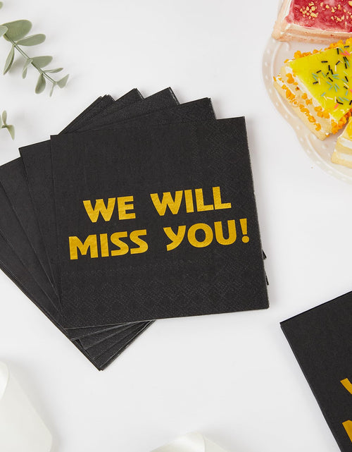 Load image into Gallery viewer, Sllyfo Retirement Party Napkins 5x5in 50PK Black Gold Farewell Decor

