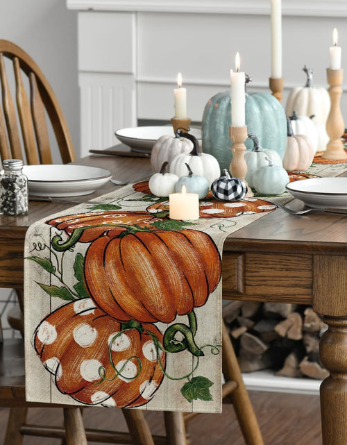 Load image into Gallery viewer, Artoid Mode Polka Dot Pumpkins Vine Wood Fall Table Runner 13x36 Inch
