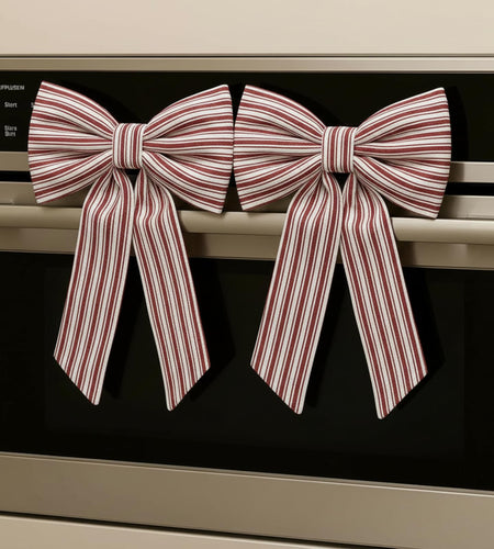 Hungdao Christmas Kitchen Towels 2 Pc Red White Stripes Decorative Bows