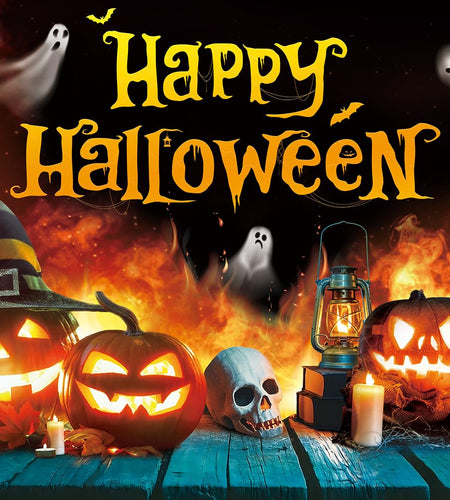 Happy Halloween Backdrop Ghost Pumpkin Flame Haunted House Party Banner 6x4FT