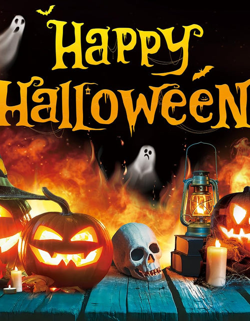 Load image into Gallery viewer, Happy Halloween Backdrop Ghost Pumpkin Flame Haunted House Party Banner 6x4FT
