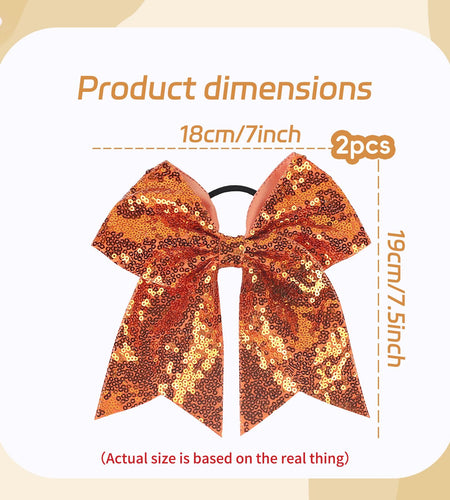 Xepeelo 2Pcs Orange Glitter Bow Elastic Hair Ties Bands Ponytail Holder 1 Count