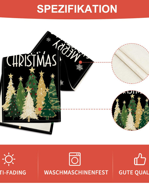 Load image into Gallery viewer, Artoid Mode Xmas Trees Snowflakes Table Runner Black 13x36 Inch
