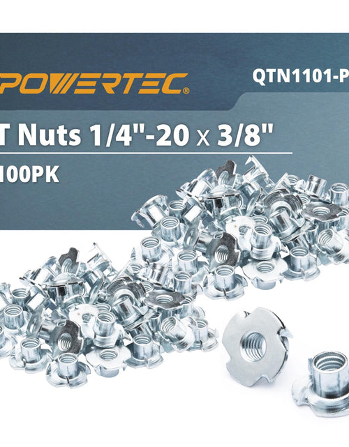 Load image into Gallery viewer, POWERTEC 1/4-20 4 Pronged T Nuts Threaded Inserts Woodworking 3/8" Length 100pcs
