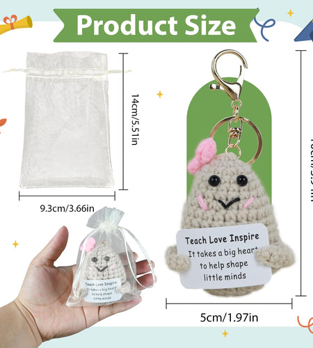 4pc Inspirational Crochet Potato Keychain Set Green with Organza Bag 2.36"