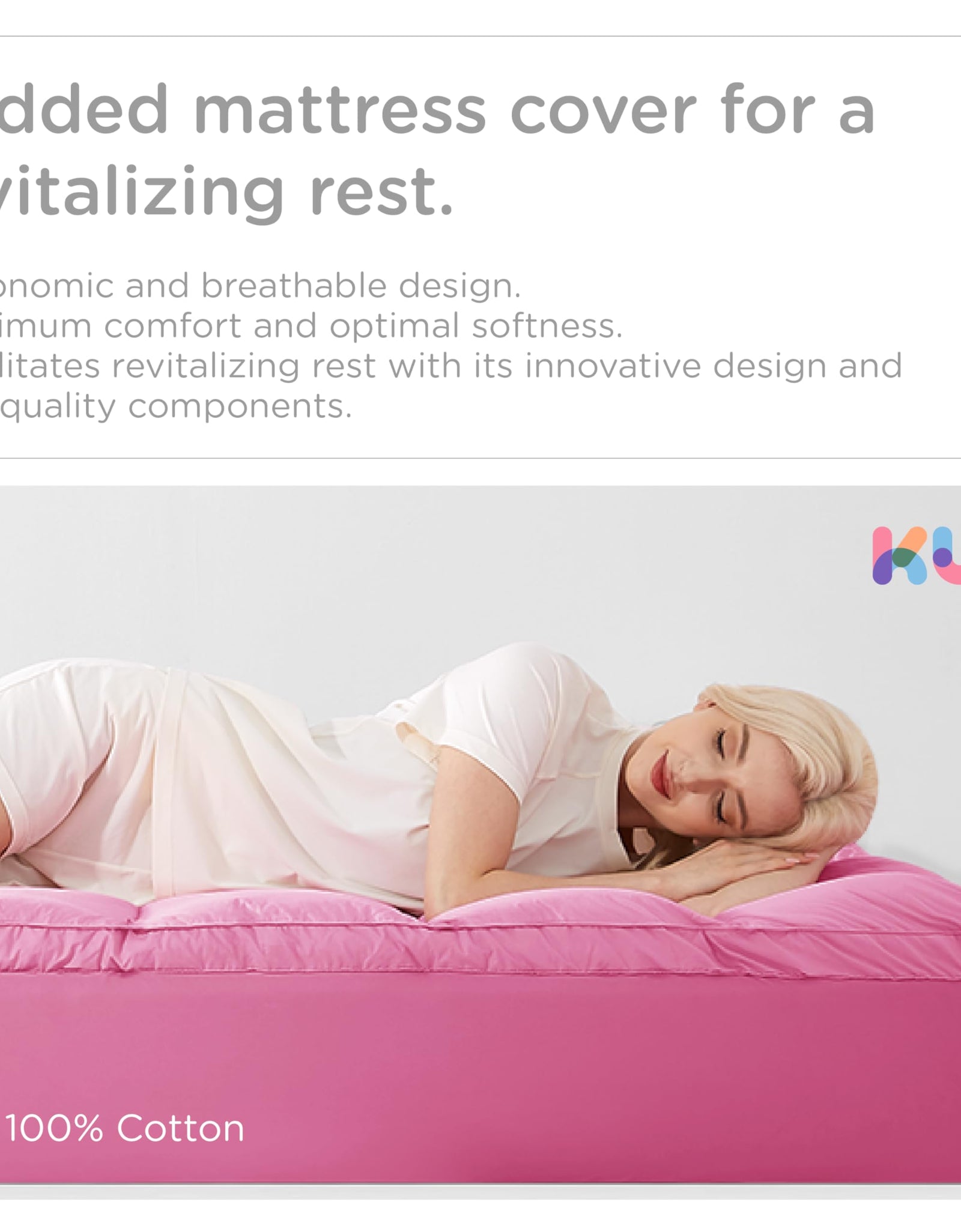 KUB Cotton Mattress Topper Cooling Pillow Top White Queen 80x60in