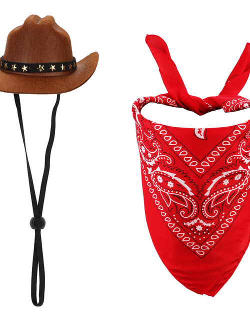 Load image into Gallery viewer, PEUTIER Pet Cowboy Costume Dog Hat &amp; Bandana Brown Red Small
