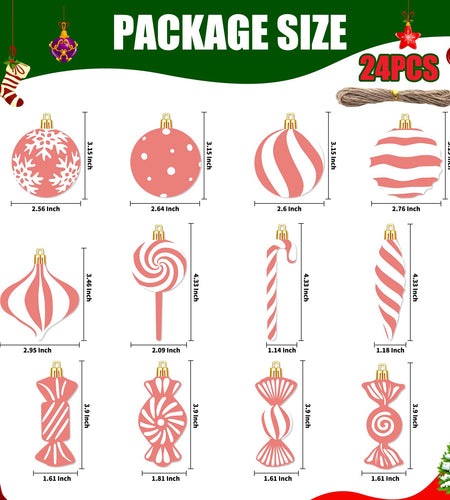 Arosche Christmas Candyland Tree Decorations 24Pcs Pink Wooden Ornaments