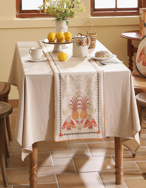 Load image into Gallery viewer, patdrea Tropical Linen Table Runner 12x102in Yellow Pineapple Floral Modern
