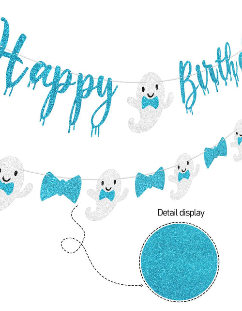 Load image into Gallery viewer, Vofrise Blue Halloween Birthday Banner Glitter Bow Tie Ghost Garland
