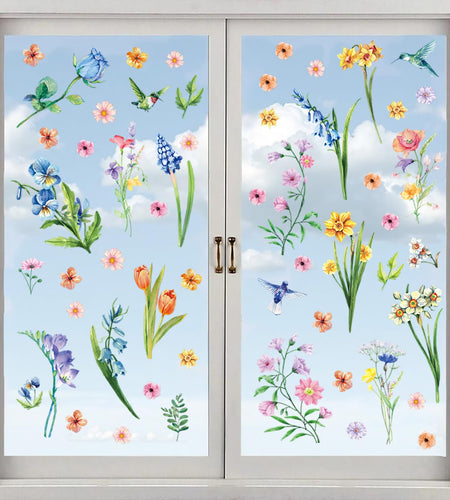 Aryroi Spring Flower Window Sticker Floral Decals Green 12.2x1.3 inch