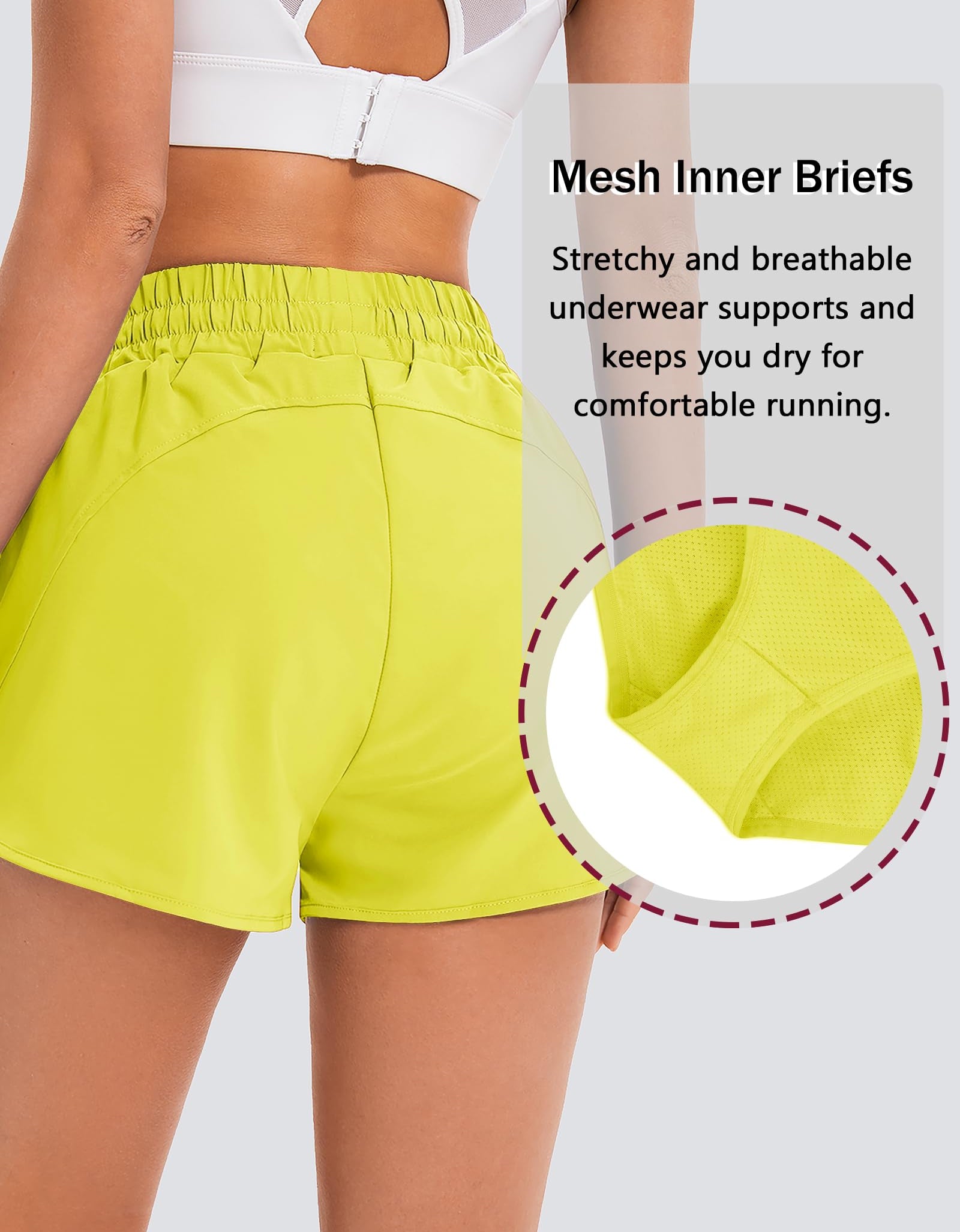addigi Women's Running Shorts High Waisted Quick Dry Pockets Yellow Size L