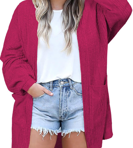 Eytino Womens Plus Size Casual Open Front Long Sleeve Red Dahlia Size 2XL