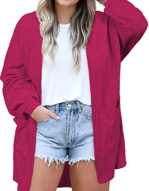 Load image into Gallery viewer, Eytino Womens Plus Size Casual Open Front Long Sleeve Red Dahlia Size 2XL
