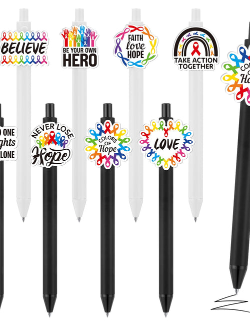 Load image into Gallery viewer, Epakh 24 Pcs Cancer Awareness Ribbon Ballpoint Pens Black Ink White Black
