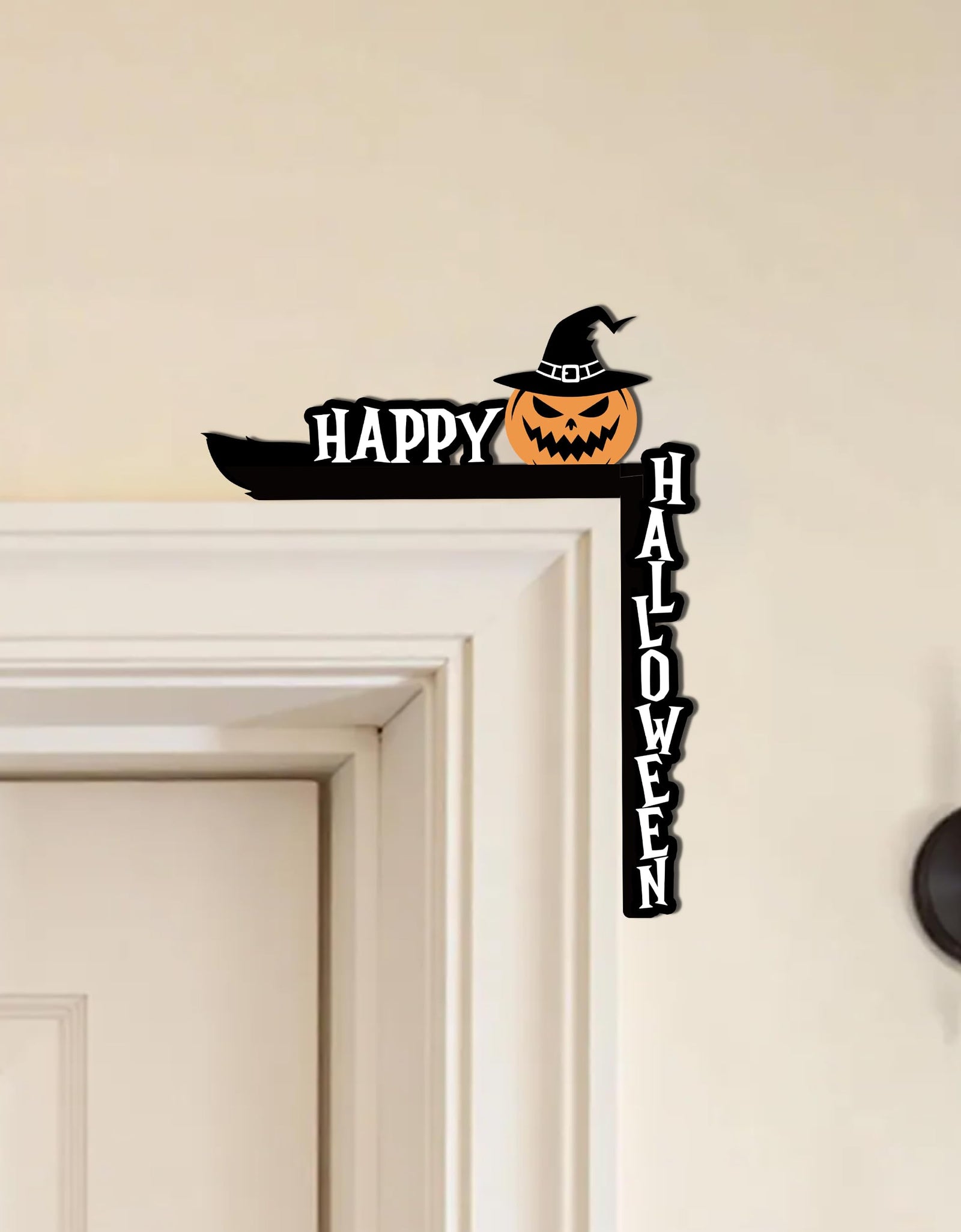 SIXEIGHT Halloween Pumpkin Witch Hat Door Corner Sign Decoration 8.5x6.9"