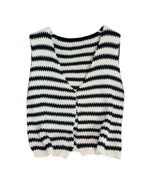 Load image into Gallery viewer, SOLY HUX Women's Striped V Neck Sweater Vest Sleeveless Cardigan Black Beige S
