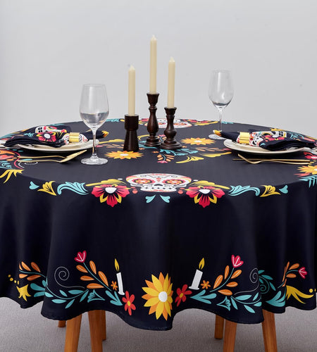 YiHomer Day of The Dead Table Runner Floral Skeleton Mask 14x72