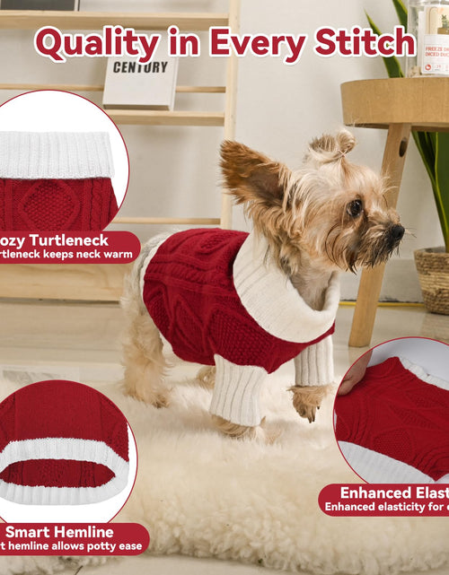 Load image into Gallery viewer, Lorehelina Dog Sweater Argyle Cable Knit Turtleneck Red Size S
