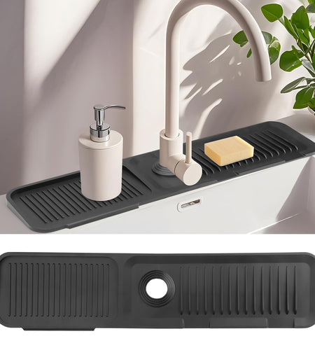 AIZOE Silicone Sink Splash Guard Faucet Mat 23.6in Black Kitchen Bathroom